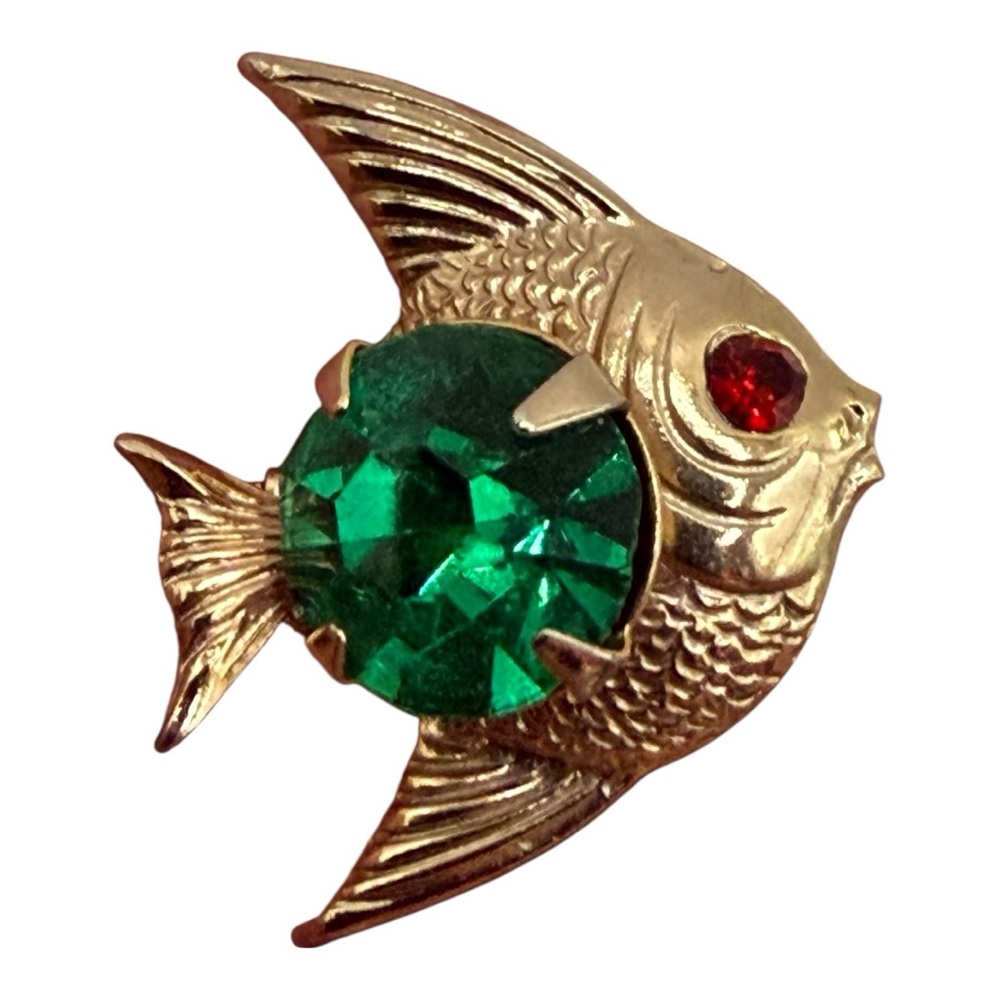 Gold and Green Fish Brooch
